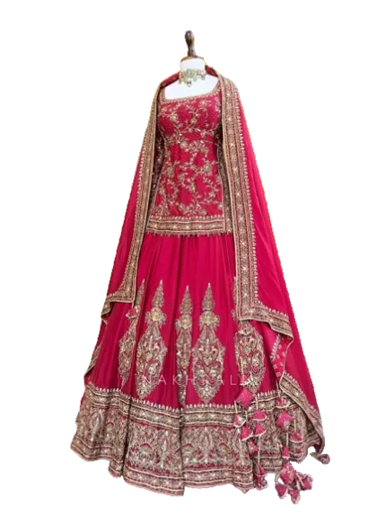 Rani Pink Heavy Embroidered Bridal Lehenga Choli with Dupatta