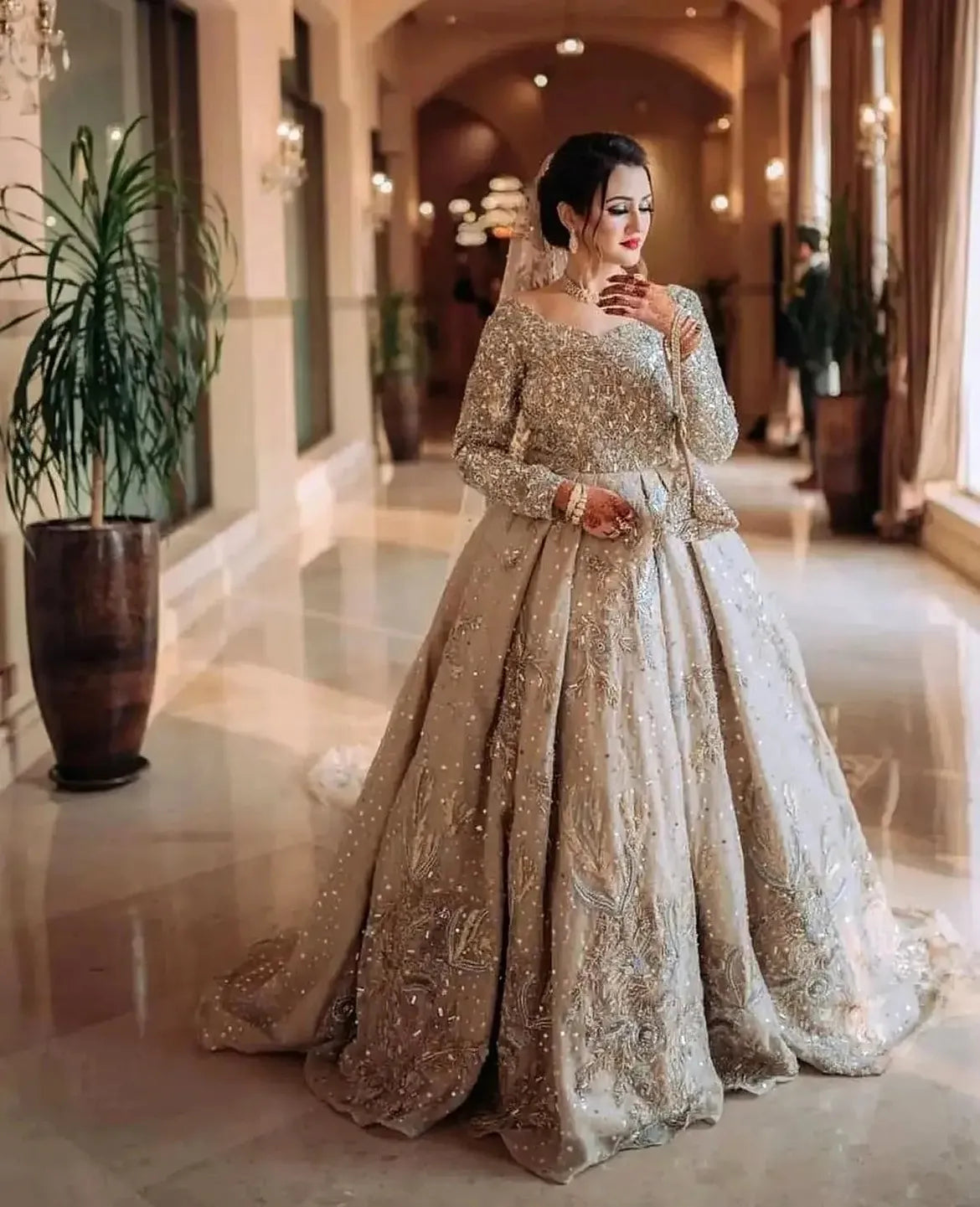 Heavy-flared bridal gown