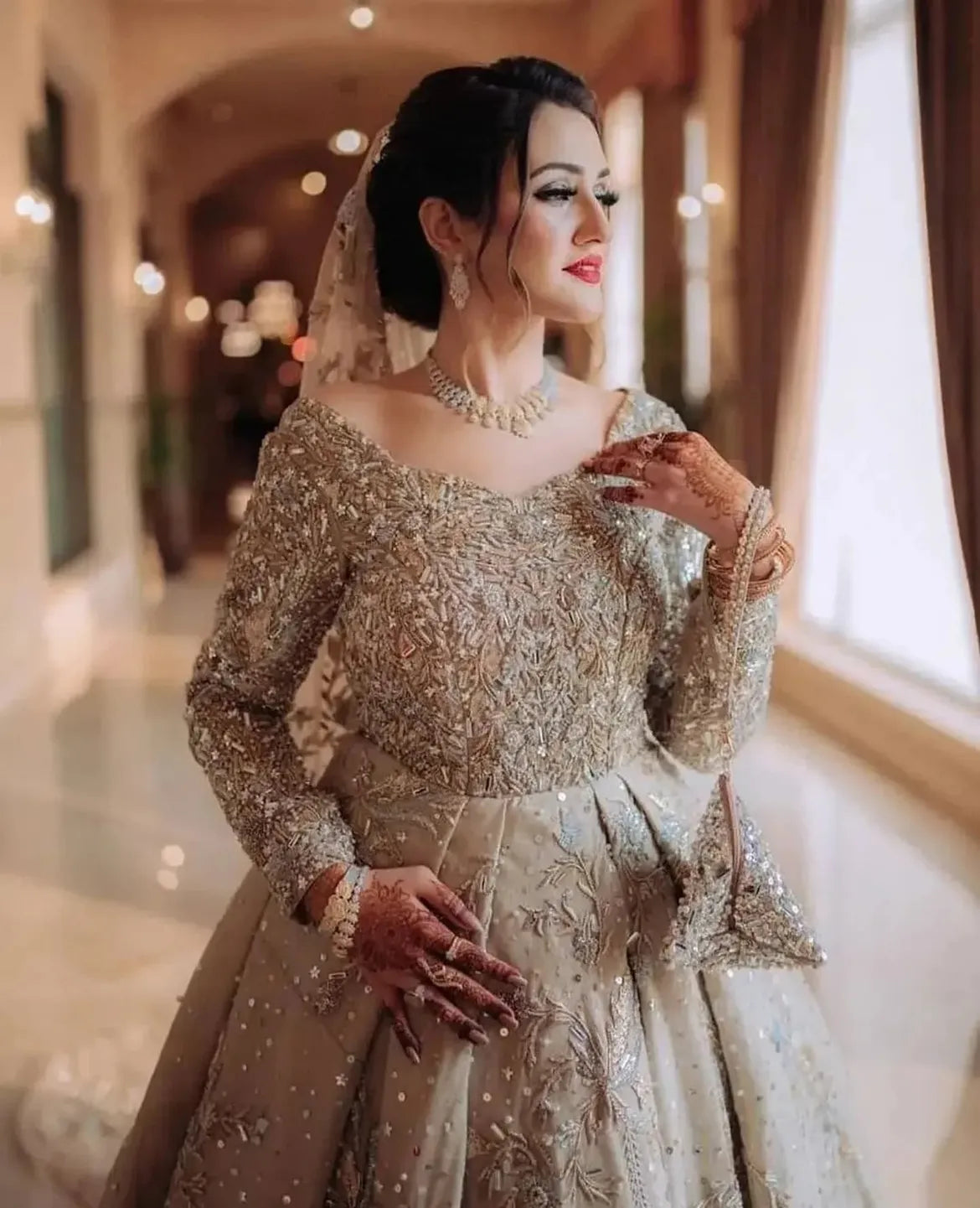 Heavy-flared bridal gown