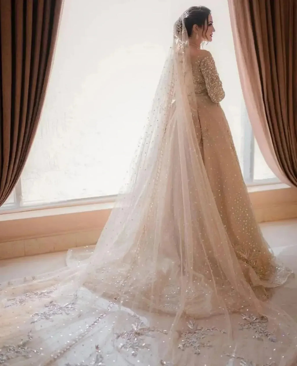 Heavy-flared bridal gown