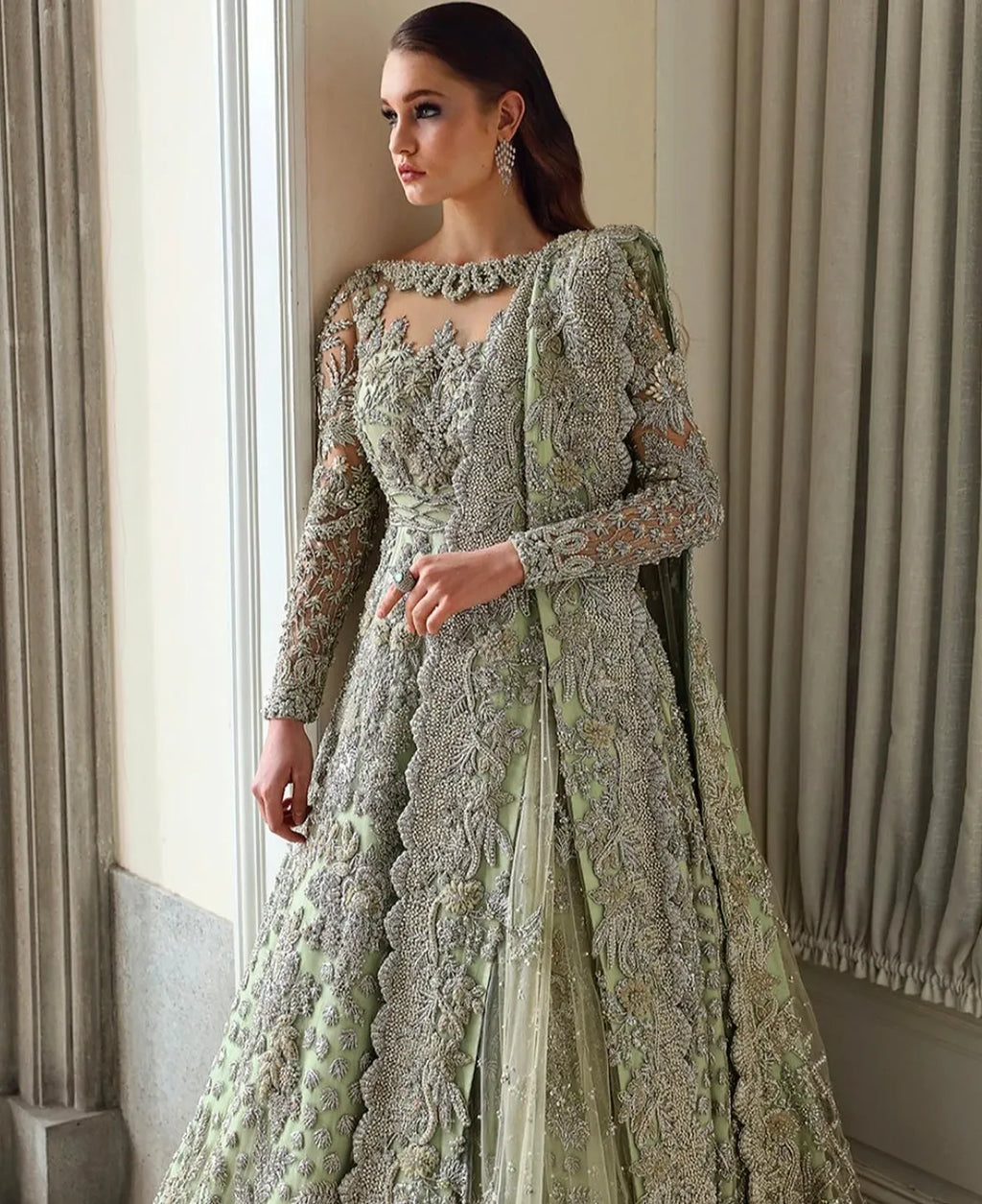 Sage green bridal wear