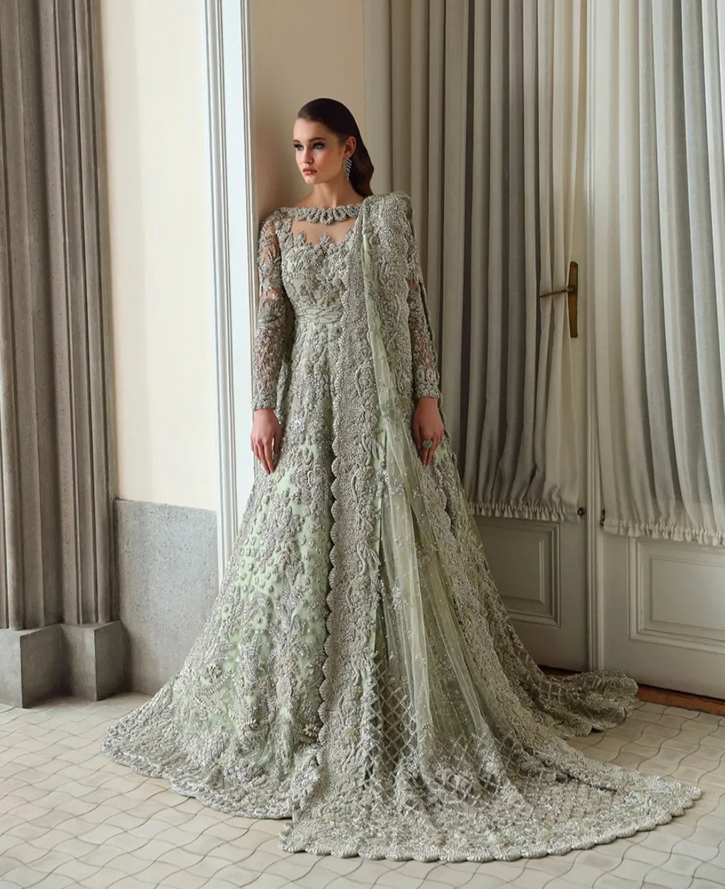 Sage green bridal wear