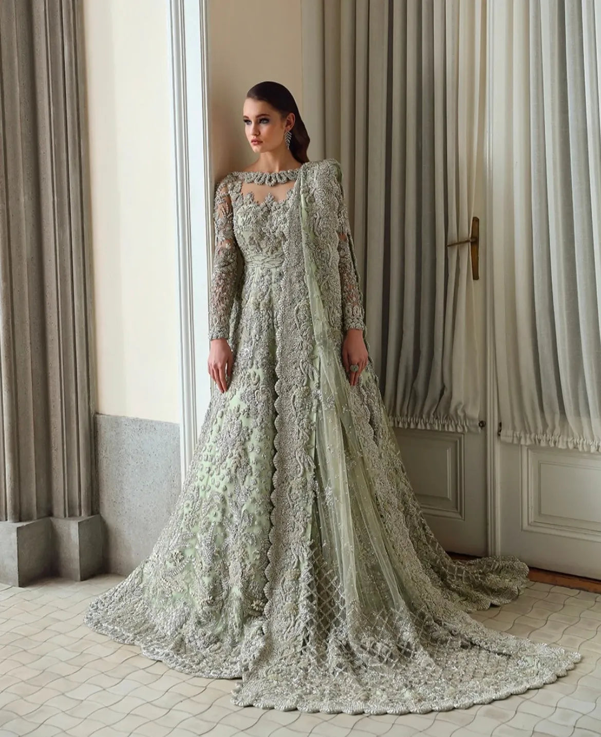 Sage green bridal wear