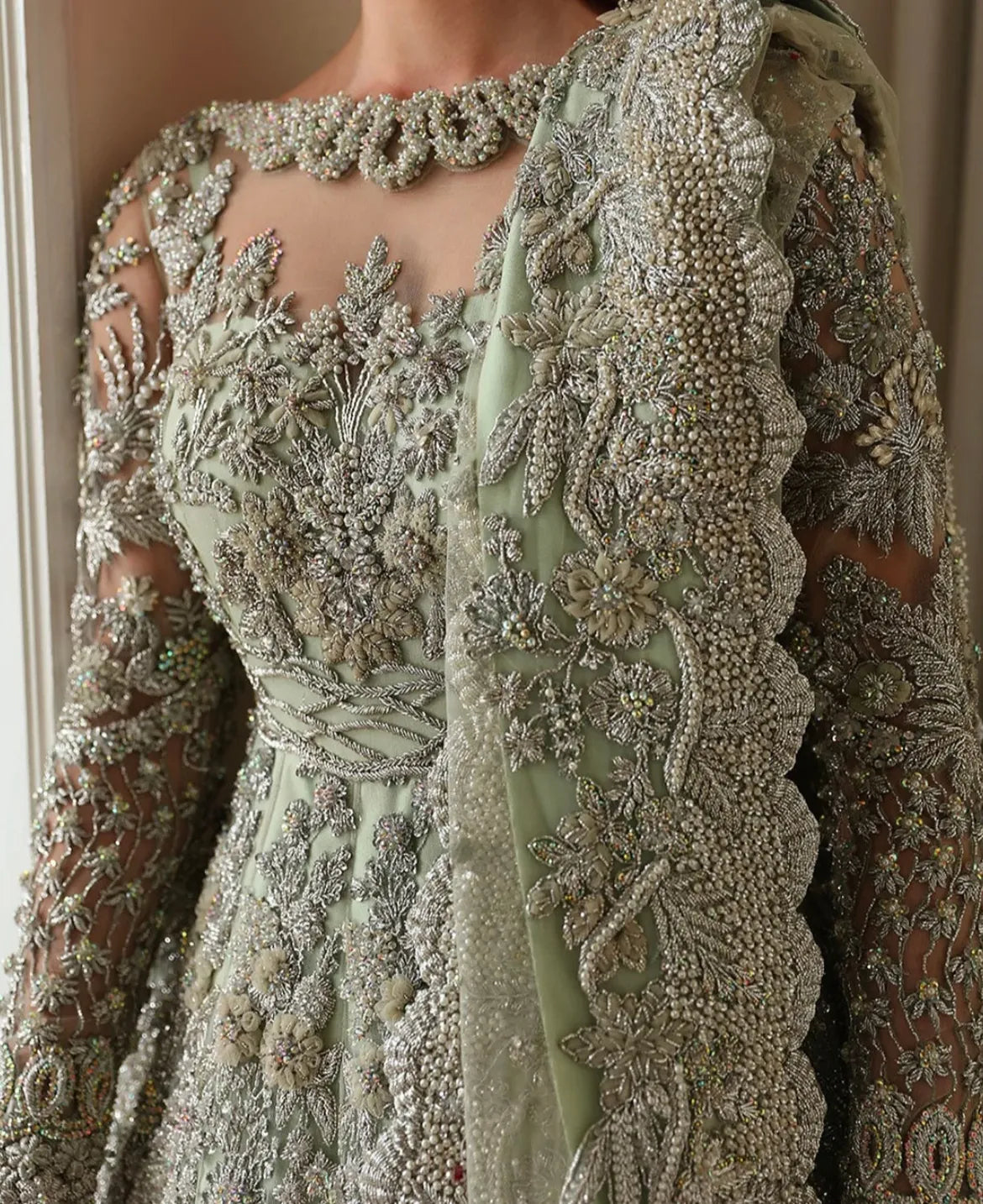 Sage green bridal wear