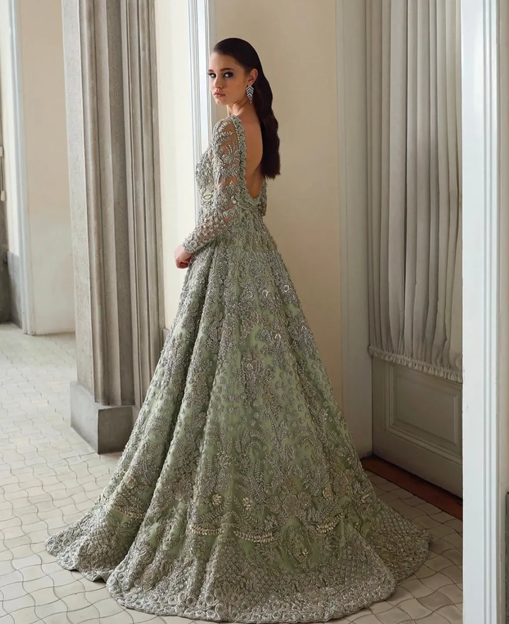 Sage green bridal wear