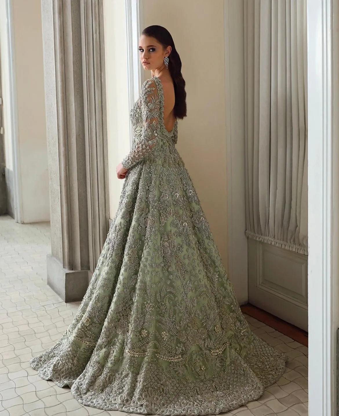 Sage green bridal wear