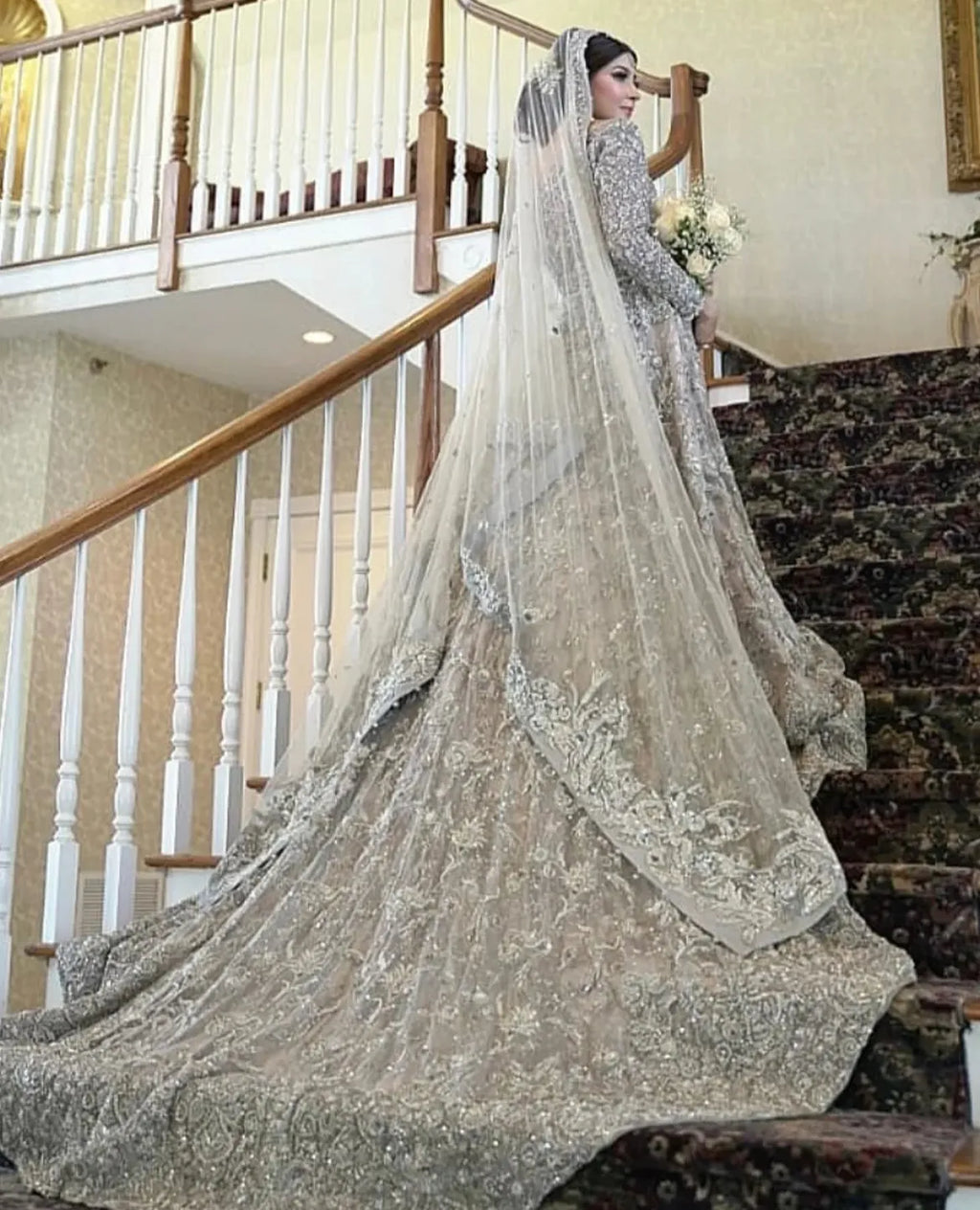 Ice-blue farshi bridal gown