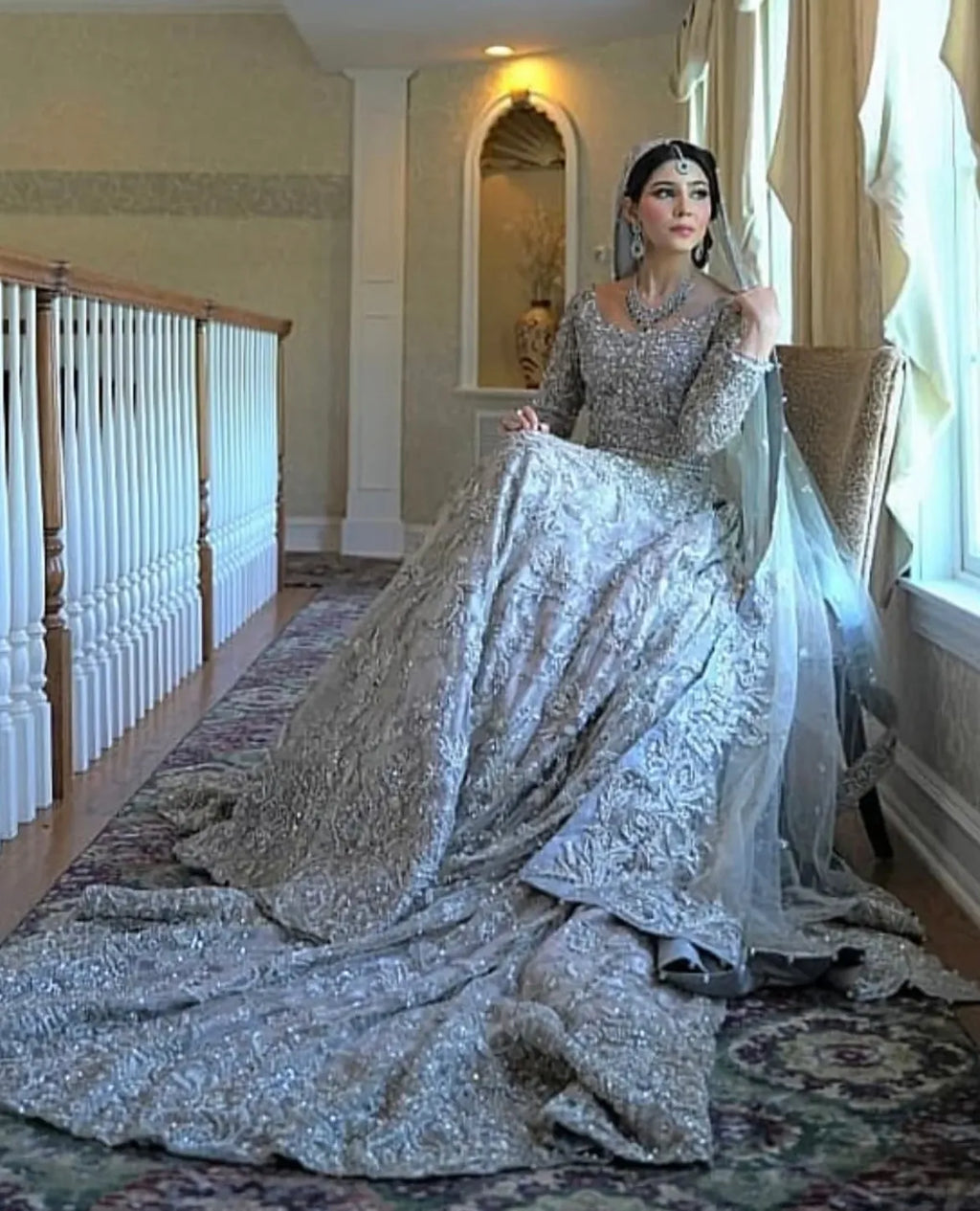 Ice-blue farshi bridal gown