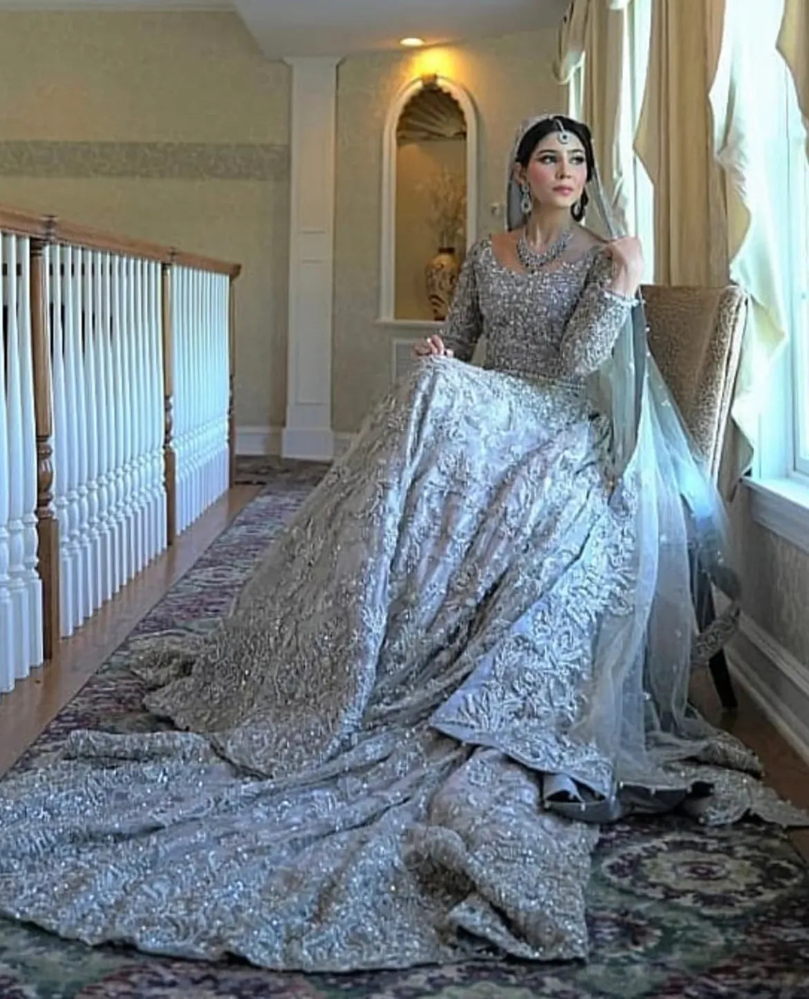 Ice-blue farshi bridal gown