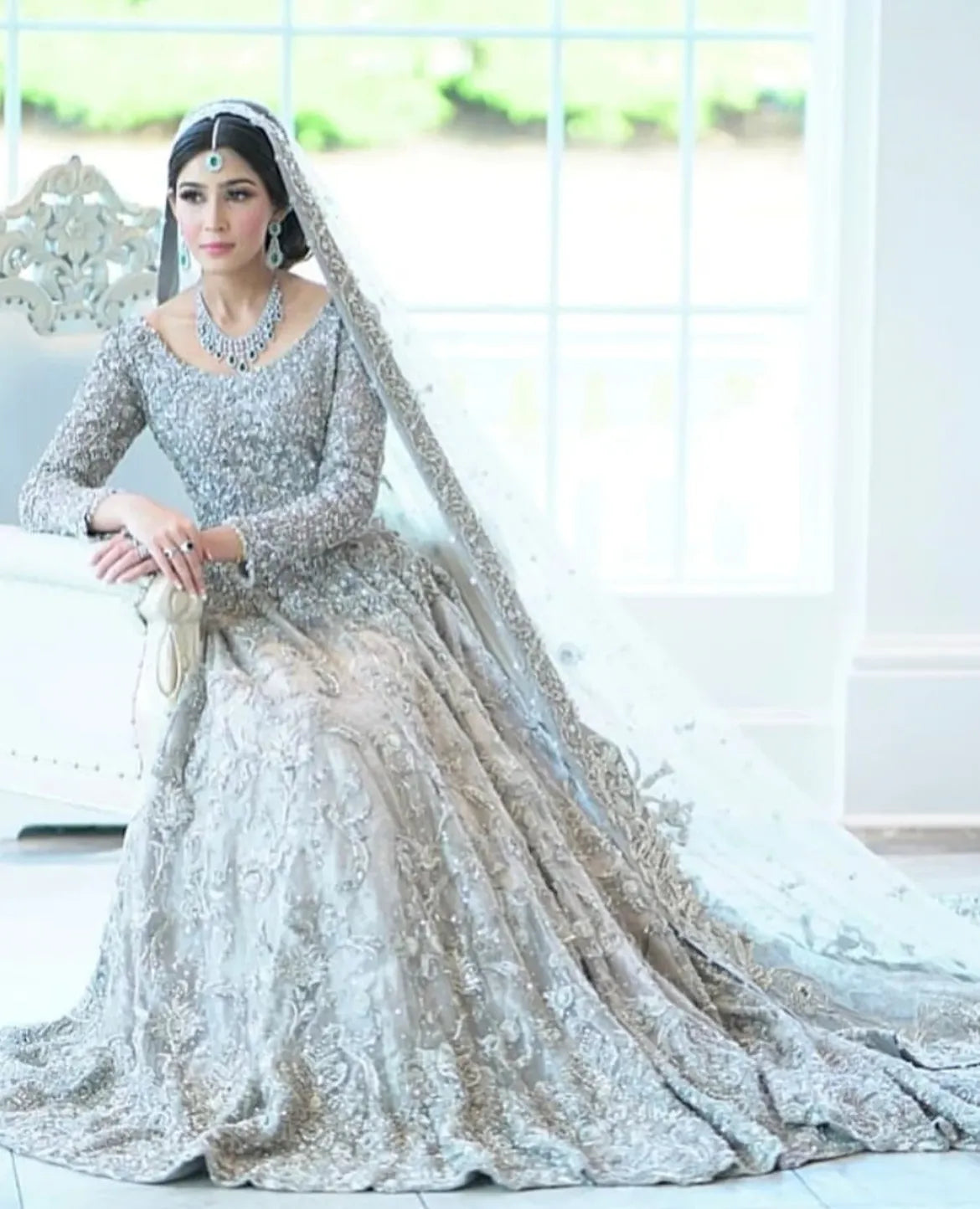 Ice-blue farshi bridal gown