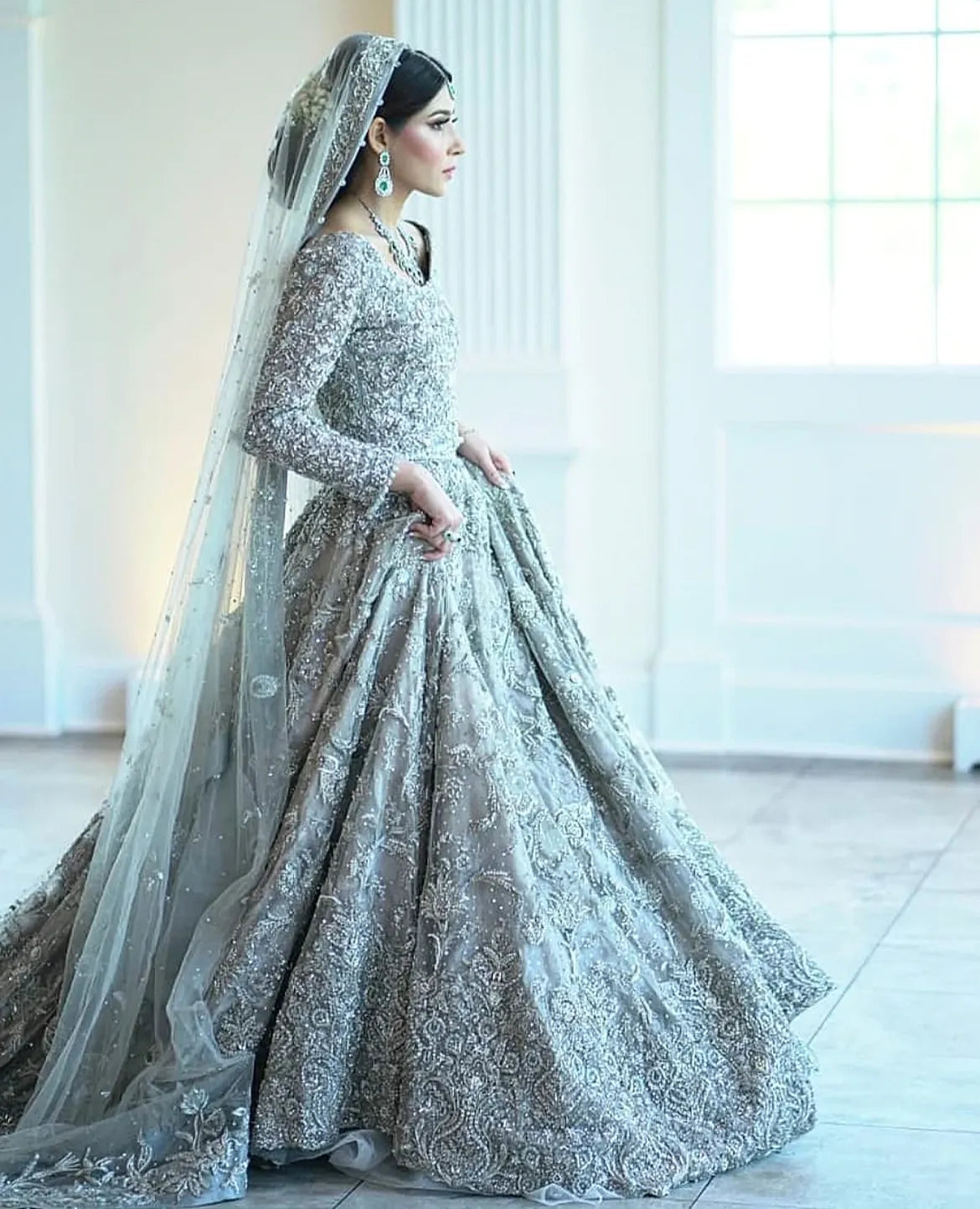 Ice-blue farshi bridal gown
