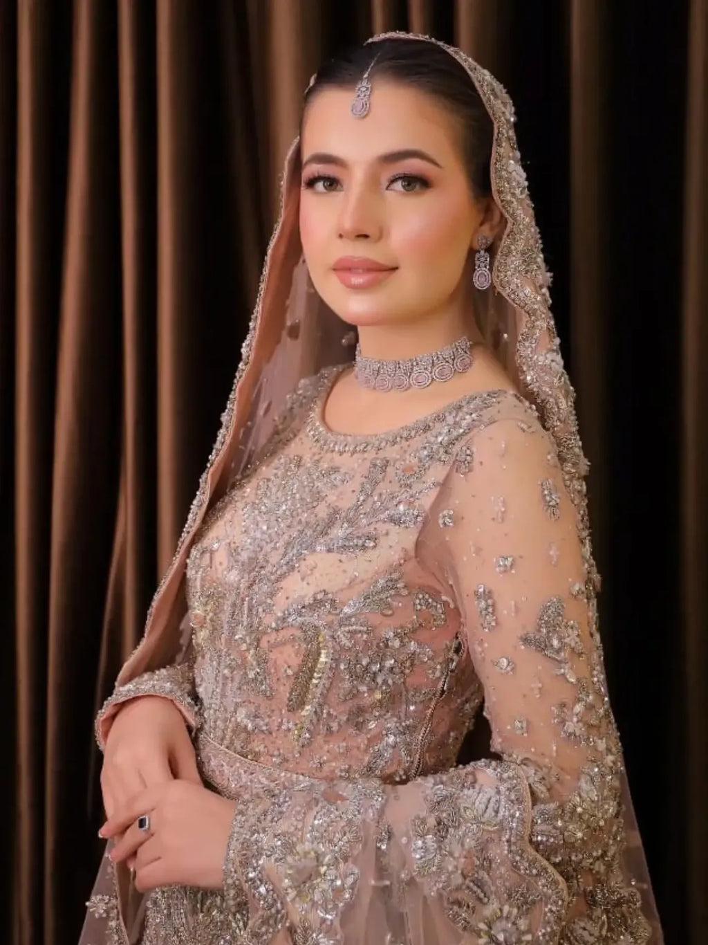 Tea-pink bridal maxi