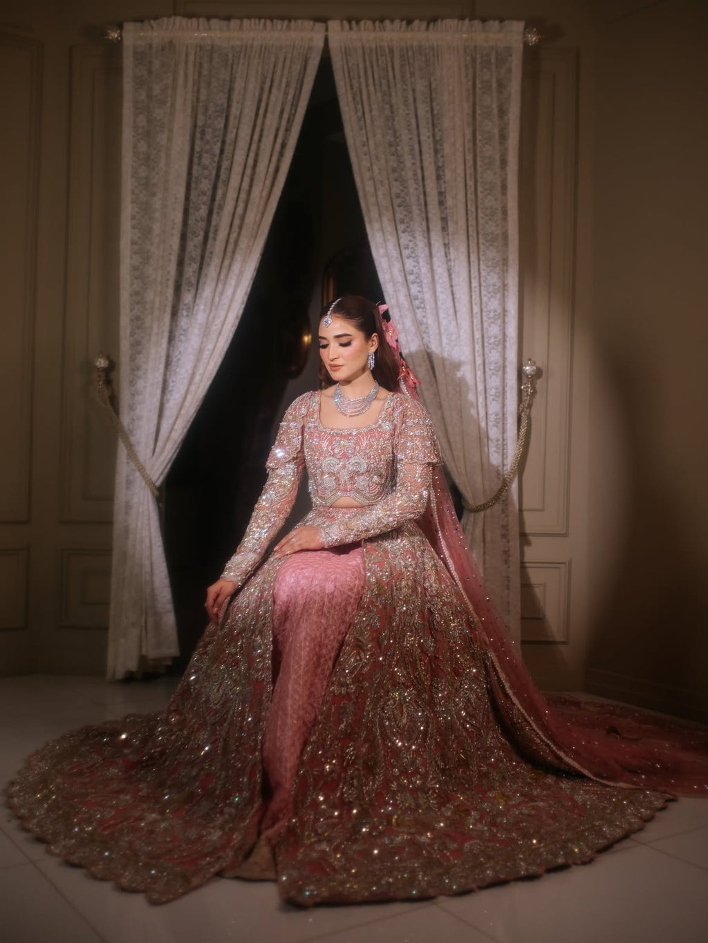 peachy pink bridal wear
