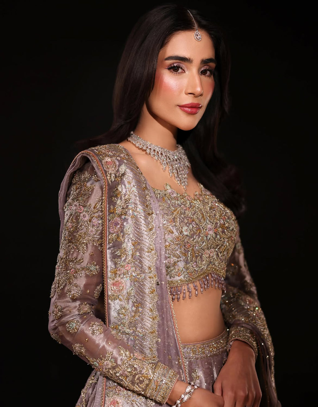 CROPPED EMBELLISHED BRIDAL LEHENGA