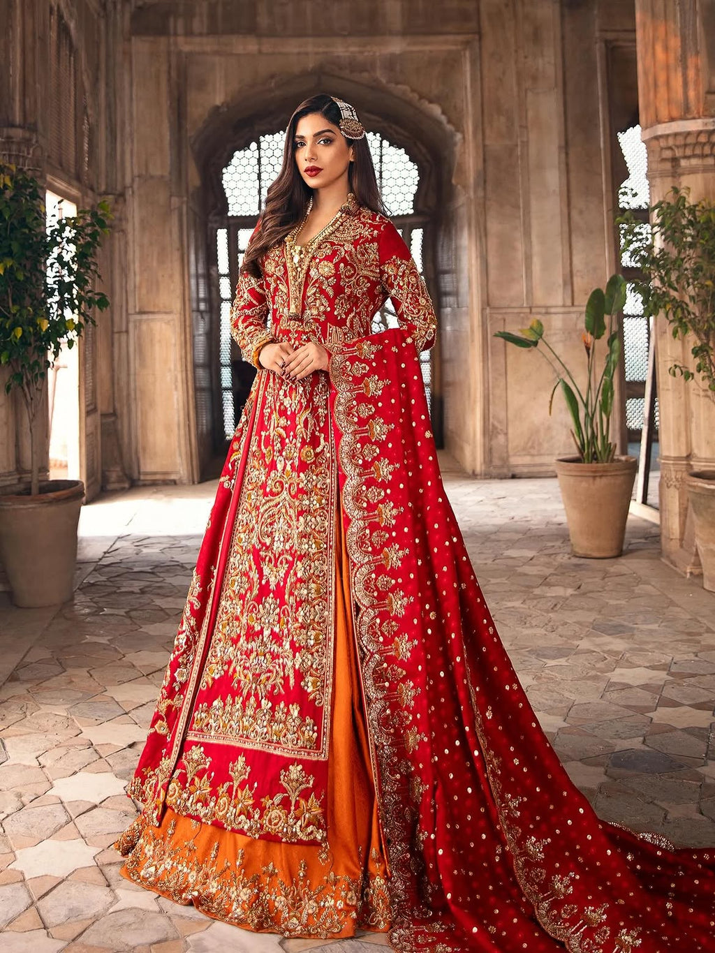 Bold red bridal lehenga