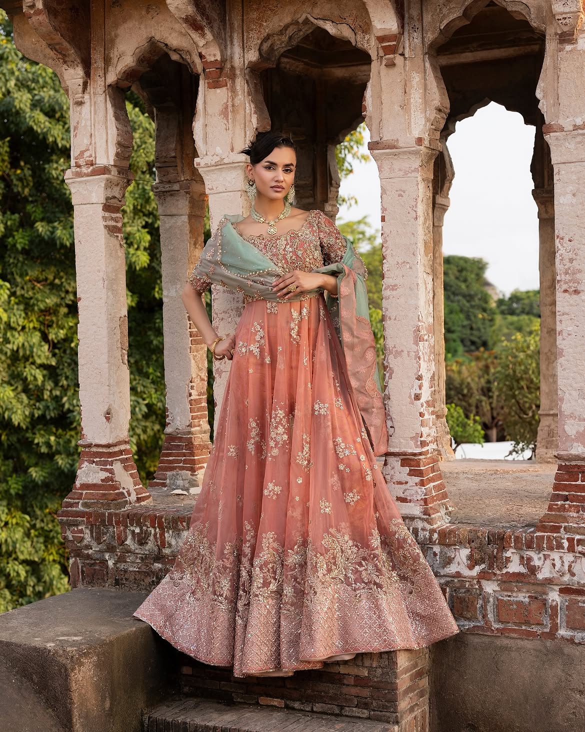 Peach toned pishwas