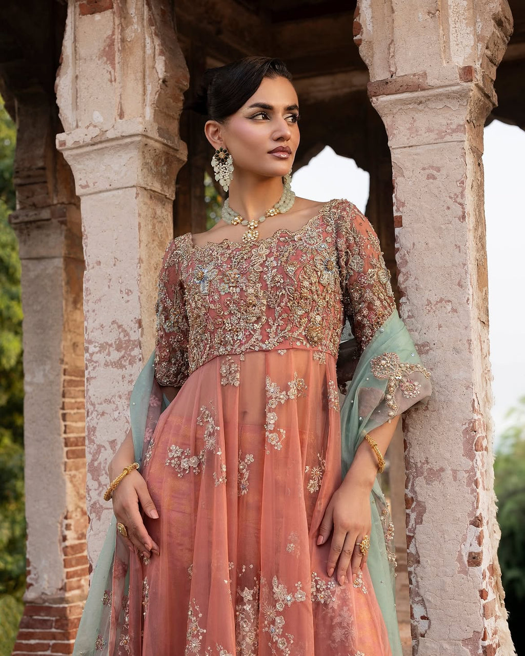 Peach toned pishwas