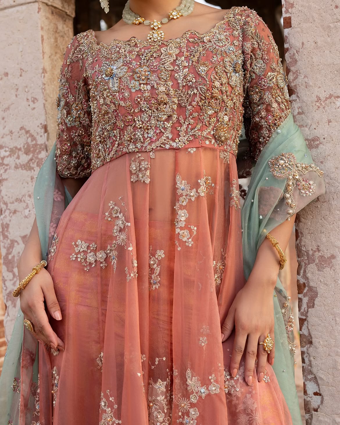 Peach toned pishwas