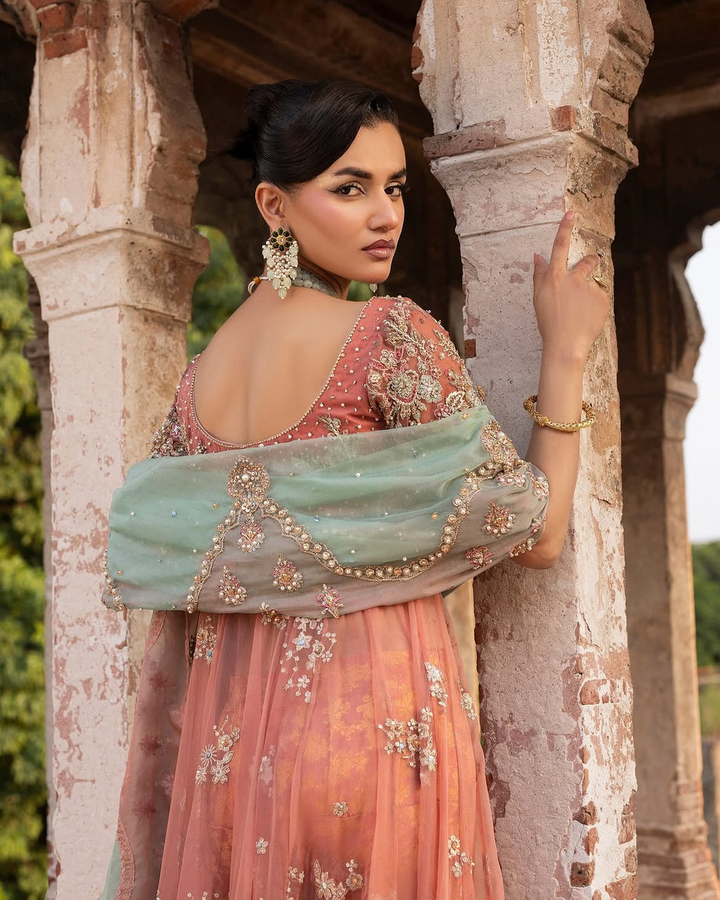 Peach toned pishwas