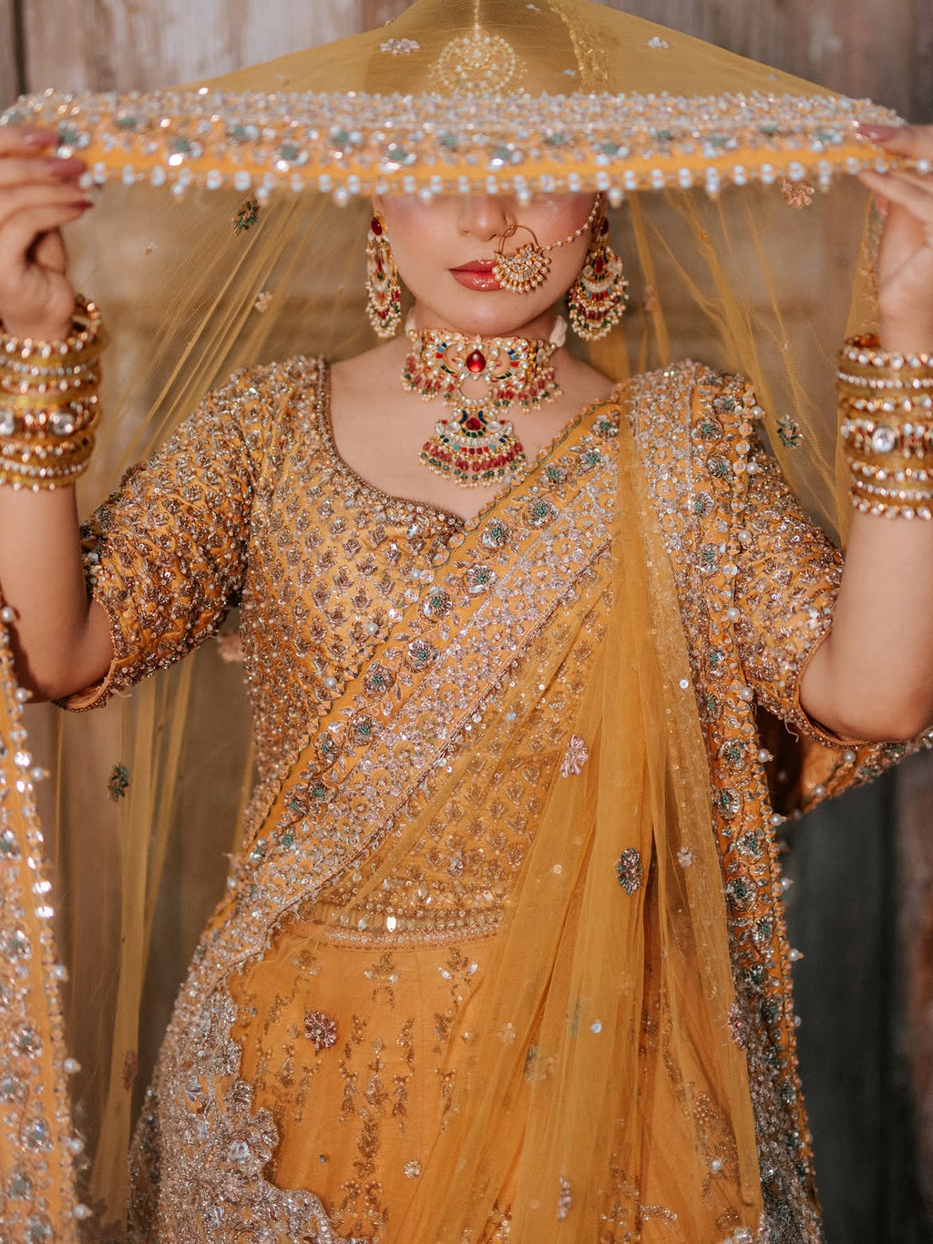 Yellow-gold bridal lehenga