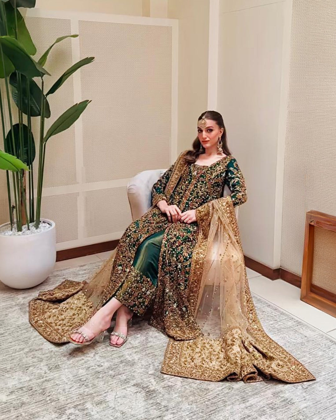 Deep green bridal wear