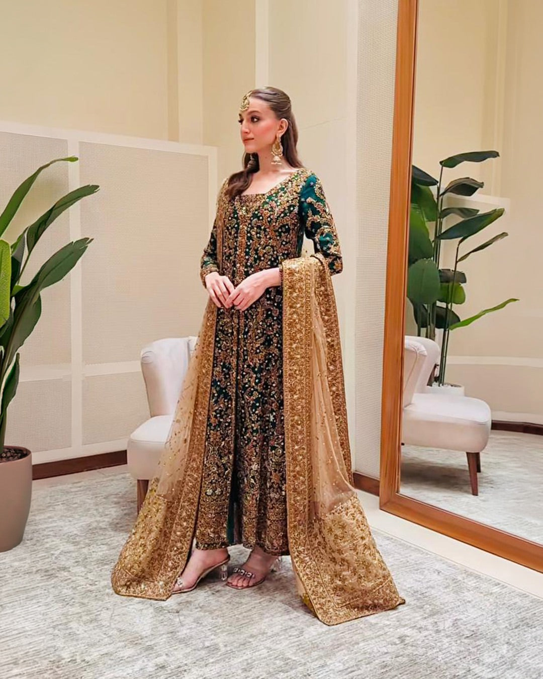 Deep green bridal wear