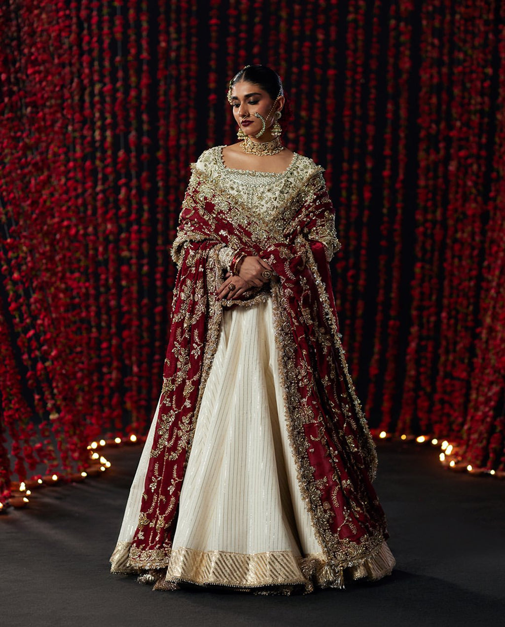WHITE PISHWAS WITH GOLD BRIDAL WEAR