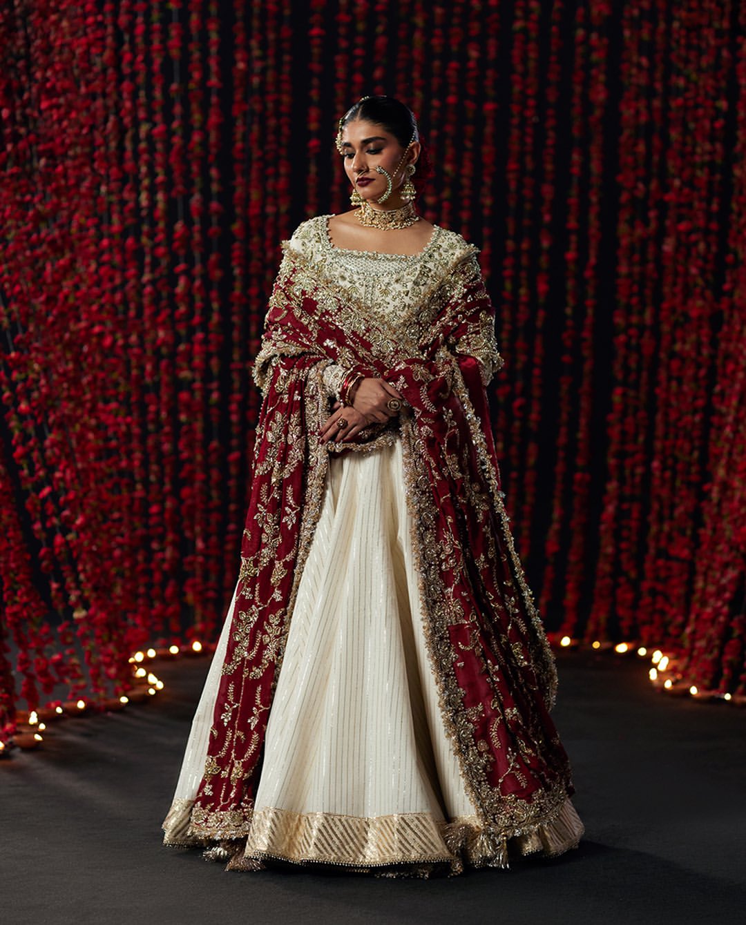 WHITE PISHWAS WITH GOLD BRIDAL WEAR