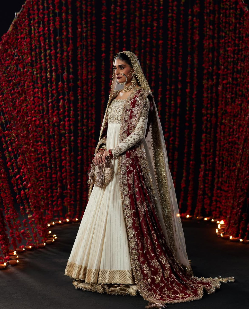 WHITE PISHWAS WITH GOLD BRIDAL WEAR