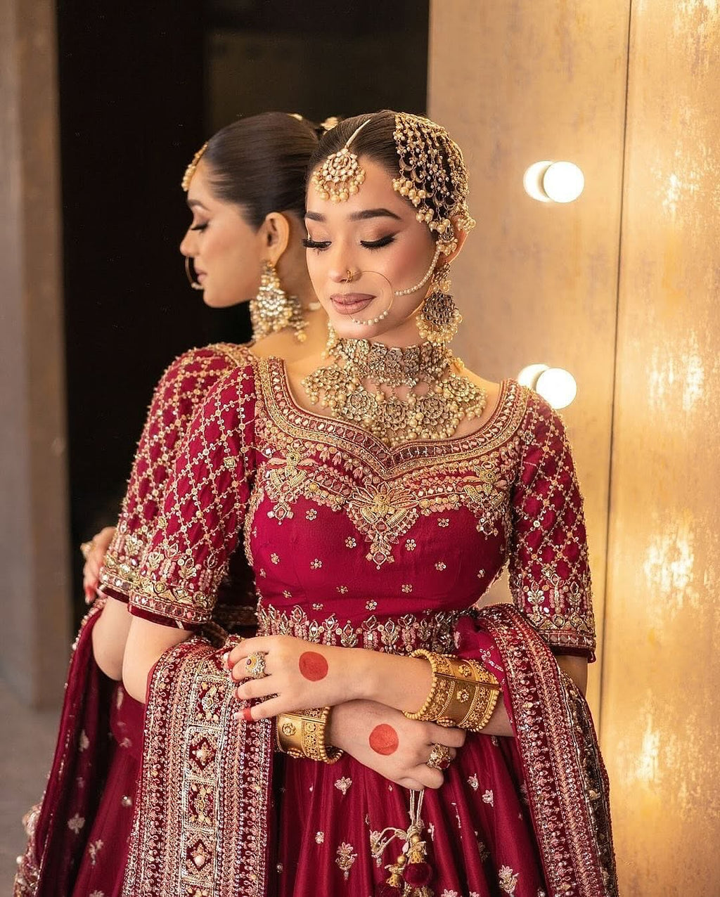 Ruby red bridal lehenga