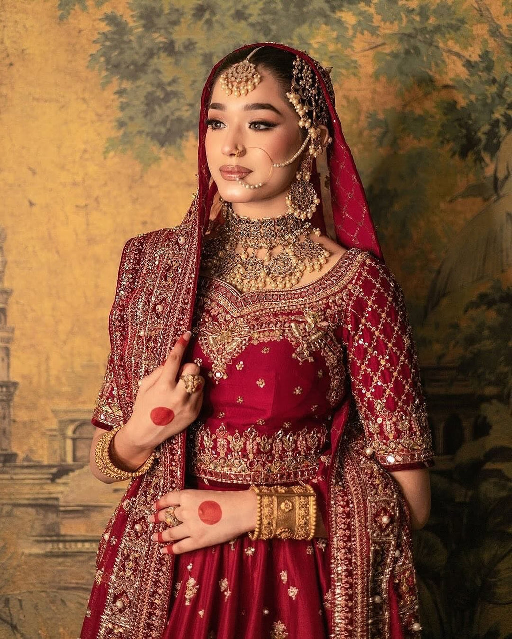 Ruby red bridal lehenga