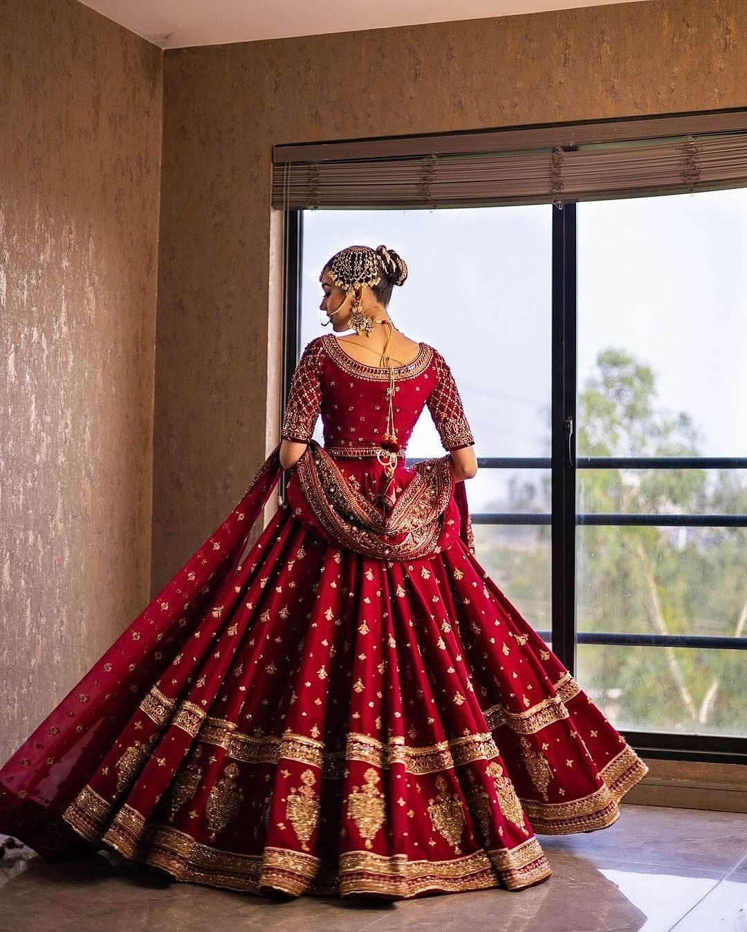 Ruby red bridal lehenga