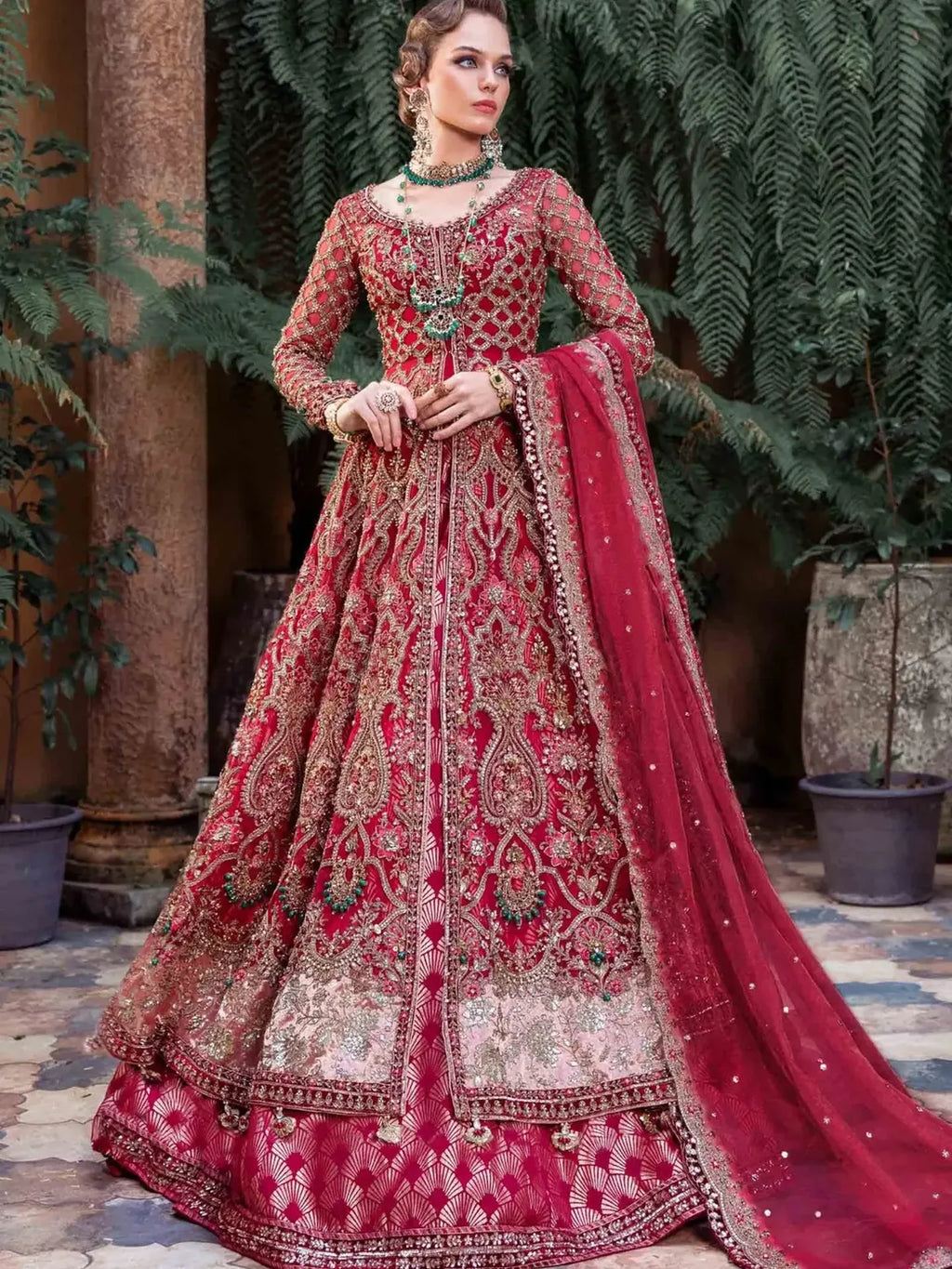 deep red bridal wear