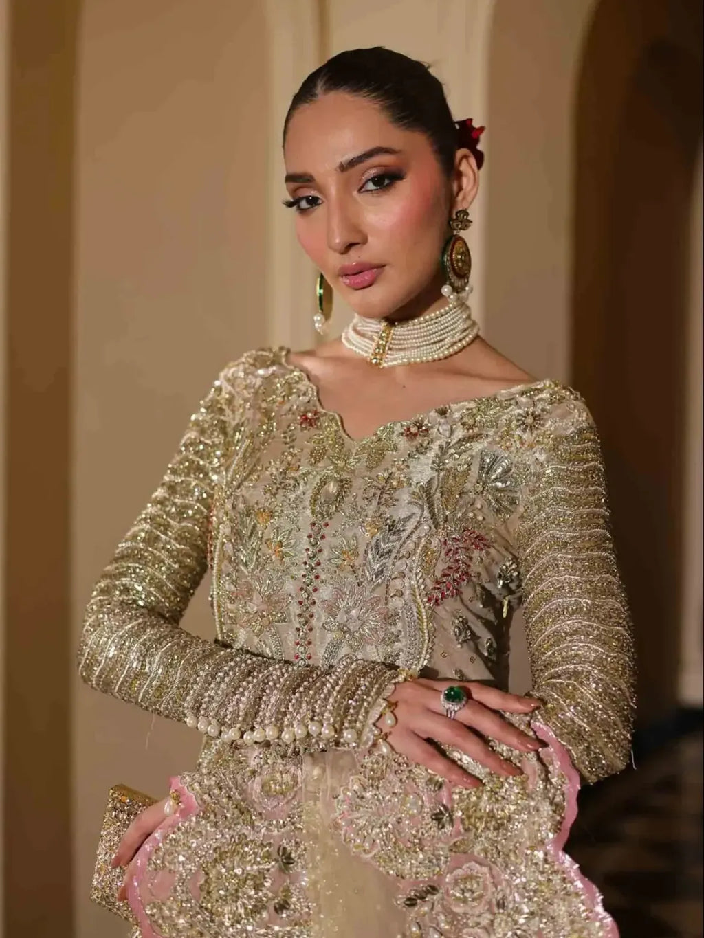 Creamy bridal wear