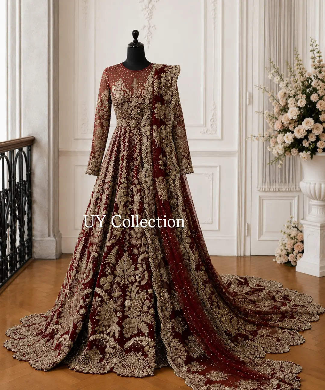 Heavily embellished bridal red maxi