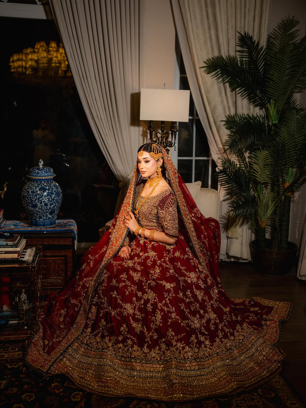 Deep red bridal wear