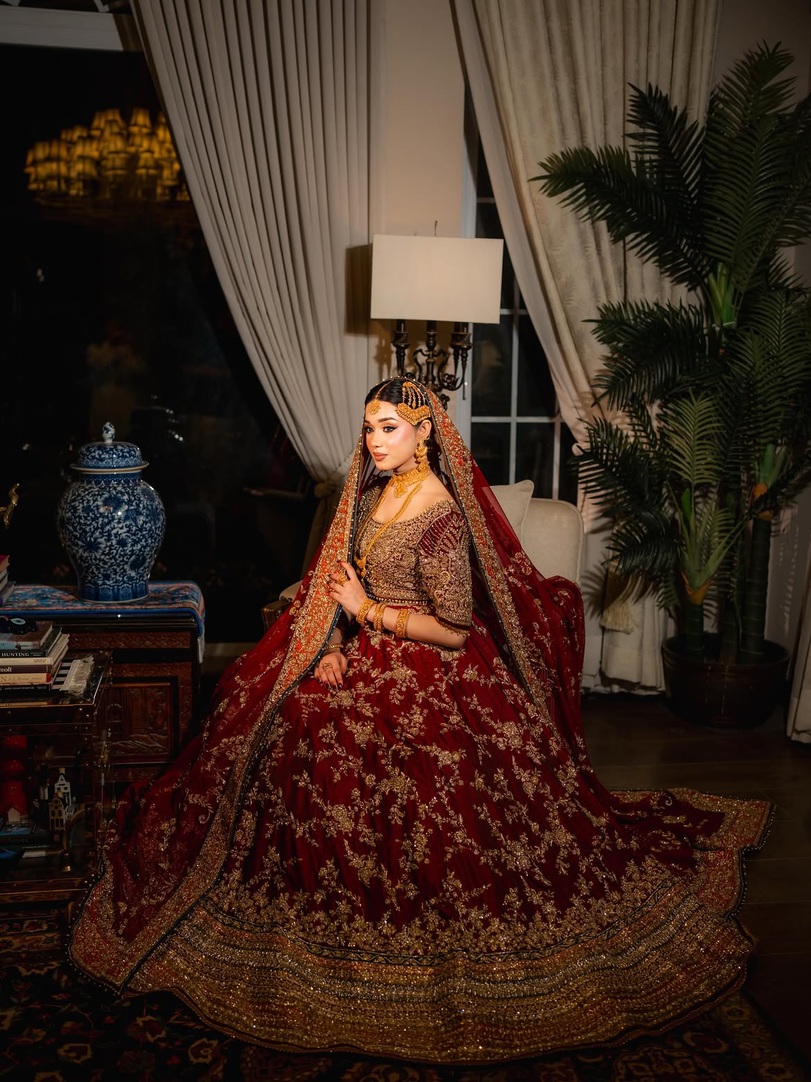 Deep red bridal wear