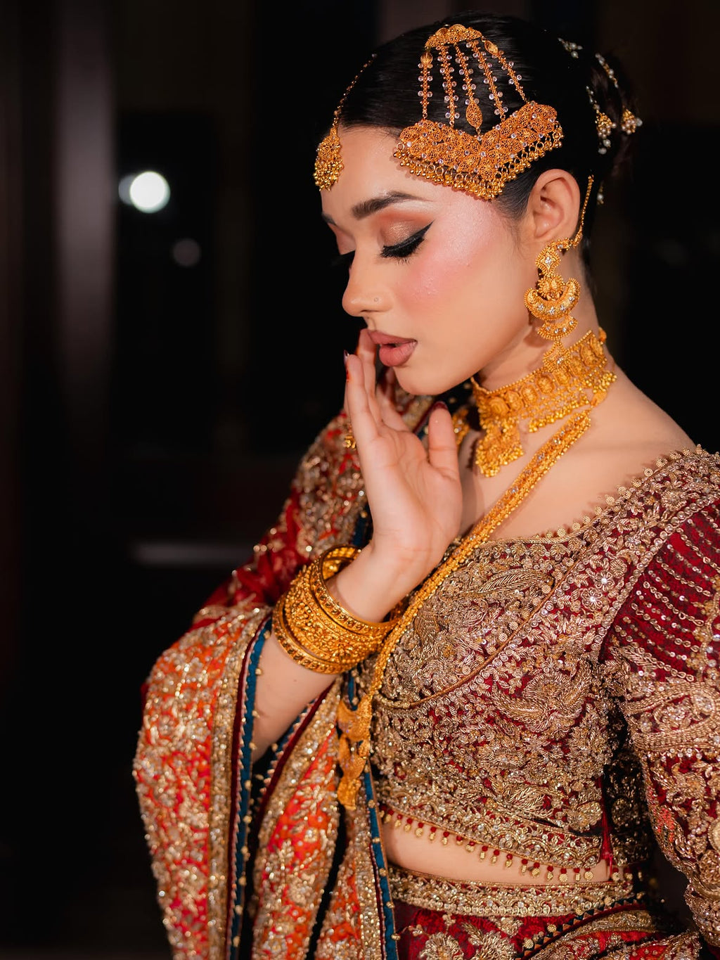 Deep red bridal wear