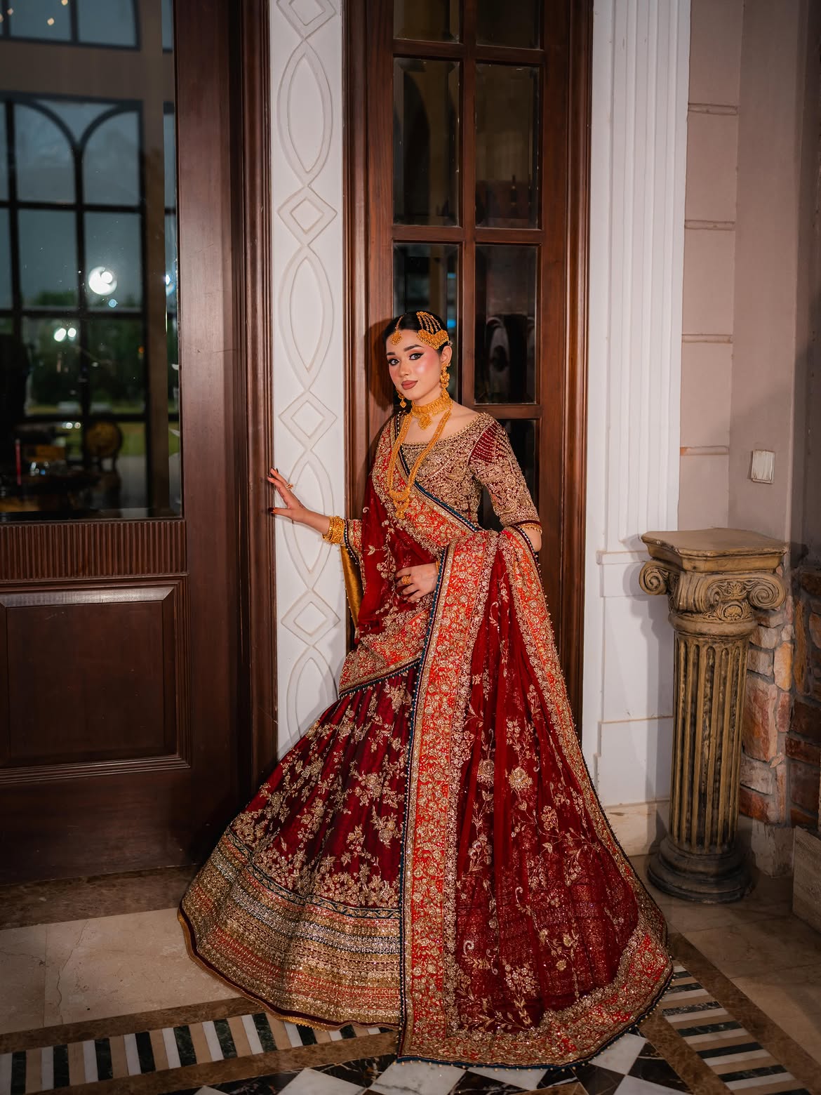 Deep red bridal wear