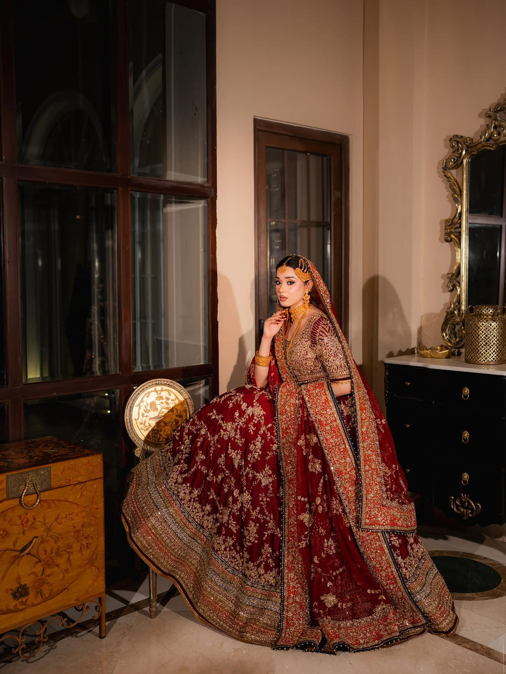 Deep red bridal wear