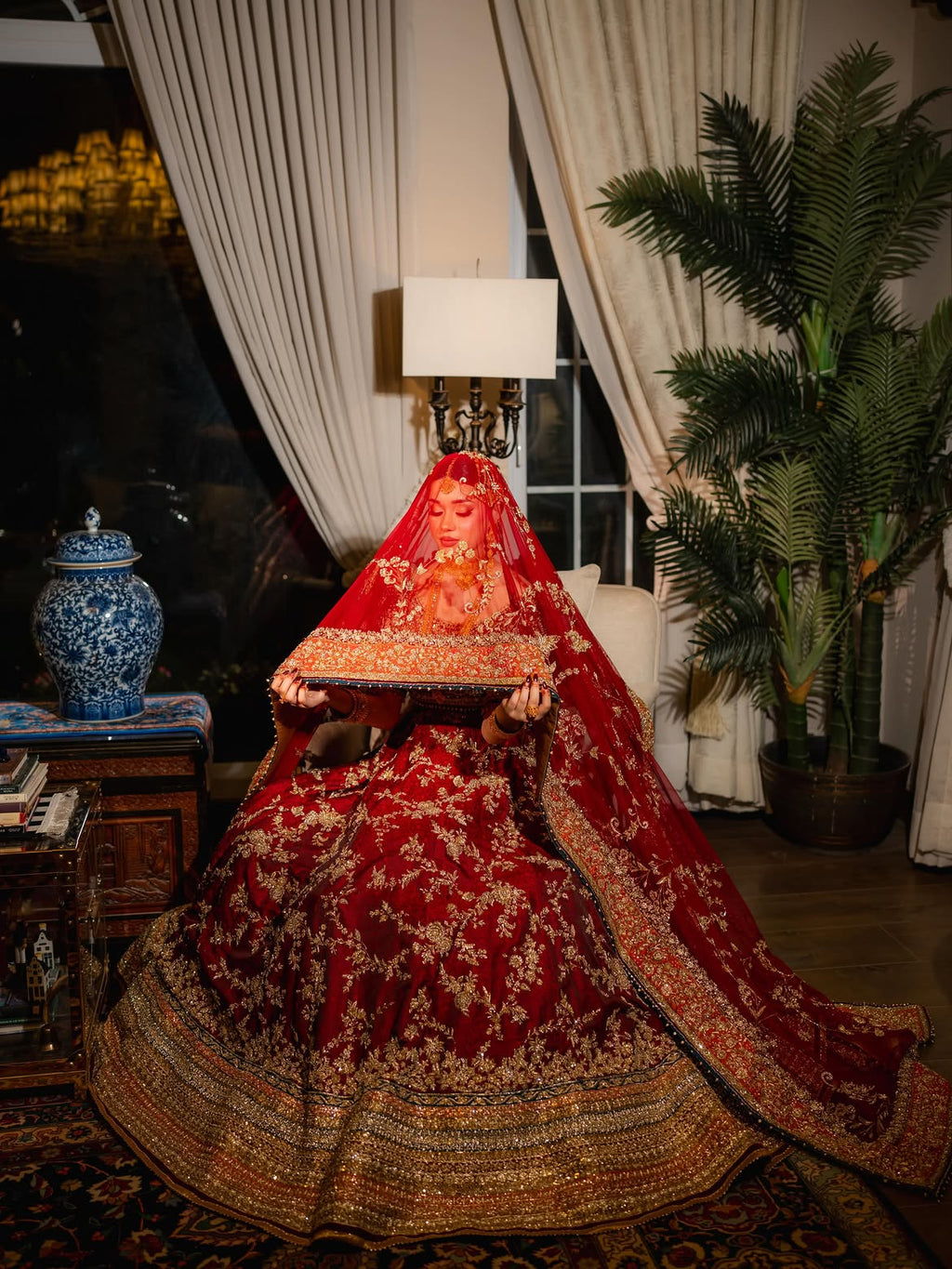 Deep red bridal wear