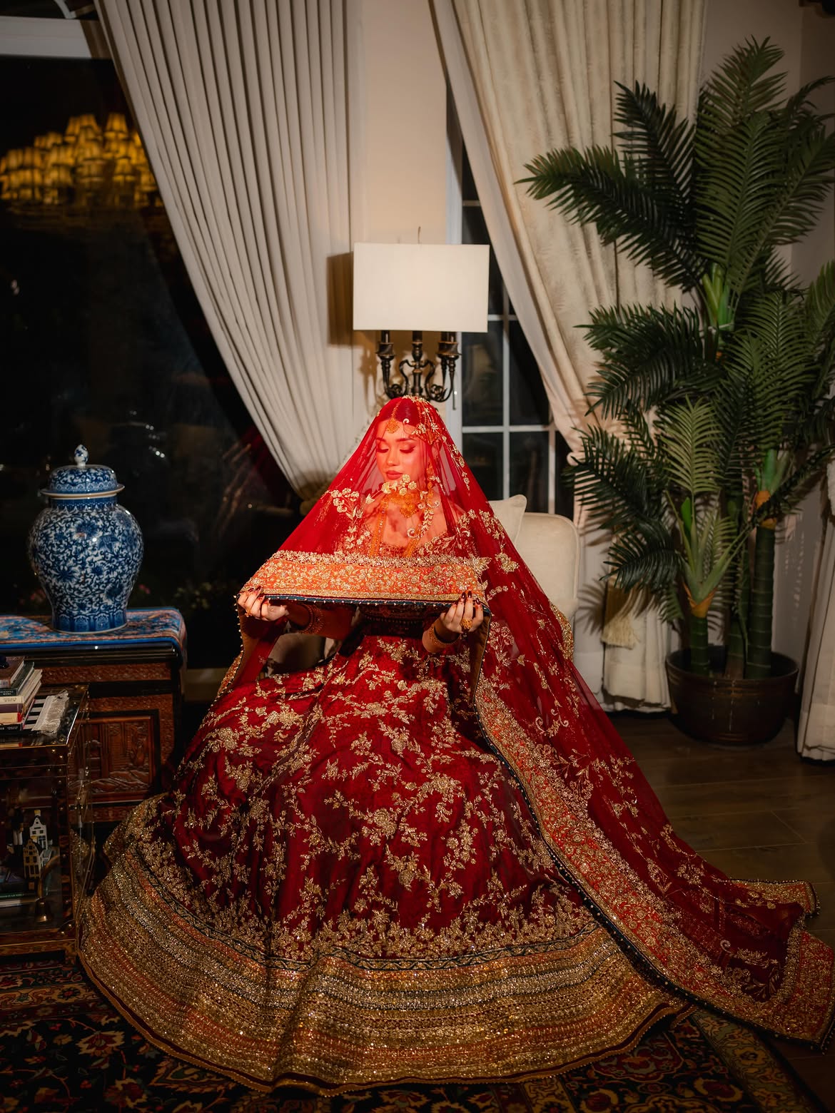 Deep red bridal wear