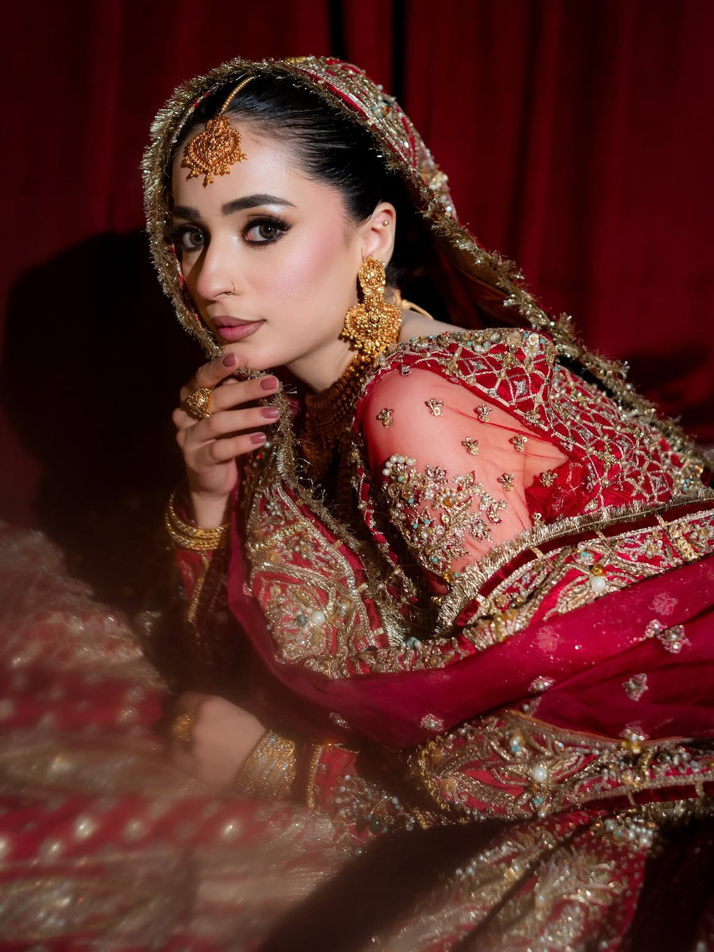 RED HEAVY FLARED BRIDAL LEHENGA