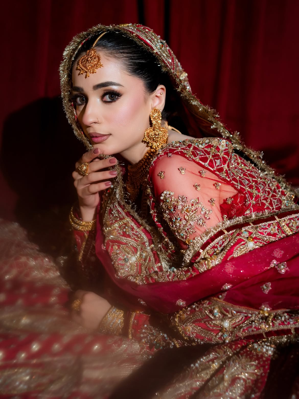 RED HEAVY FLARED BRIDAL LEHENGA