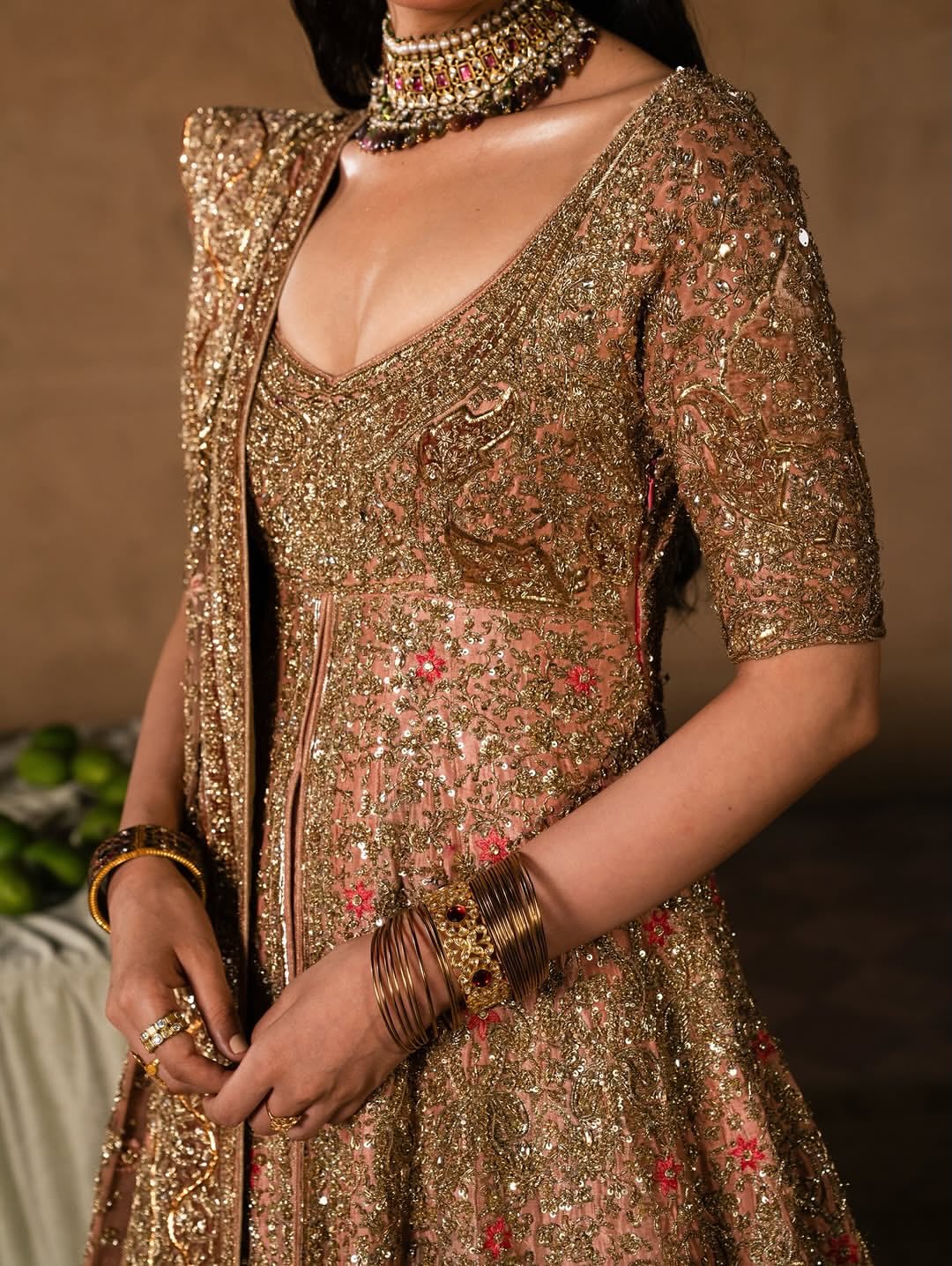Antique gold bridal lehenga