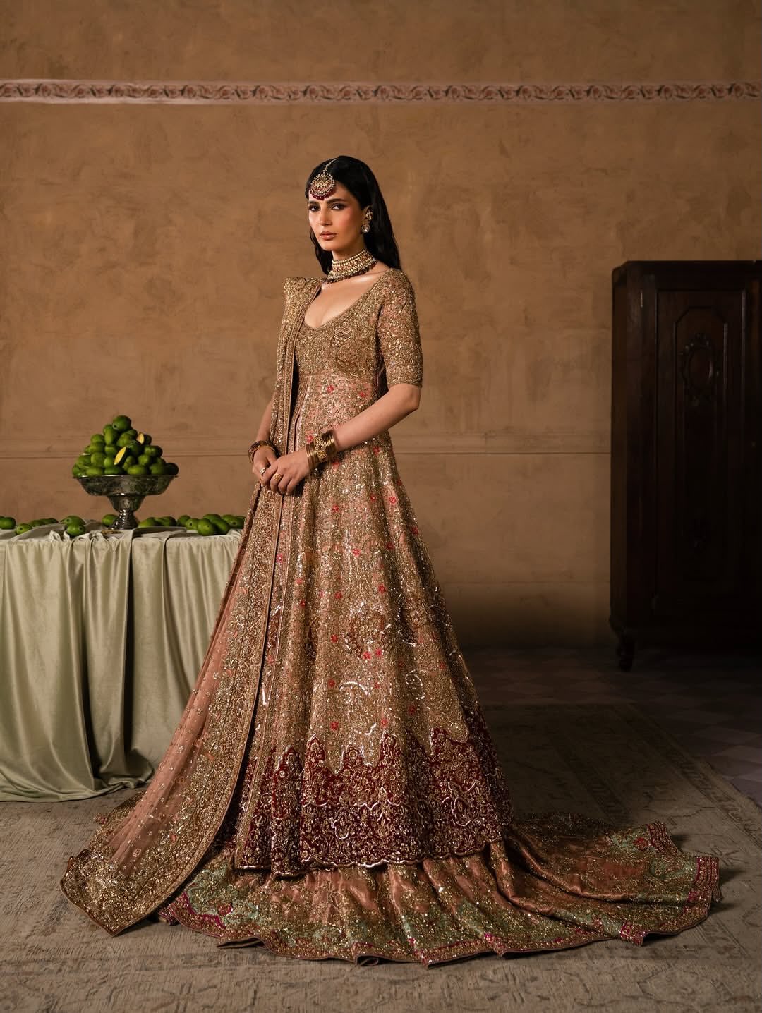 Antique gold bridal lehenga