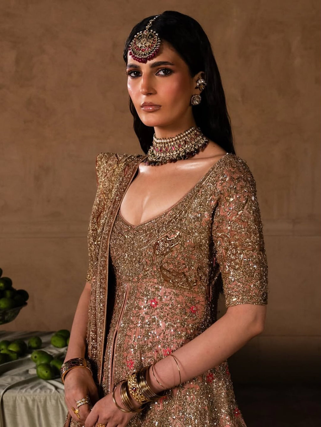 Antique gold bridal lehenga