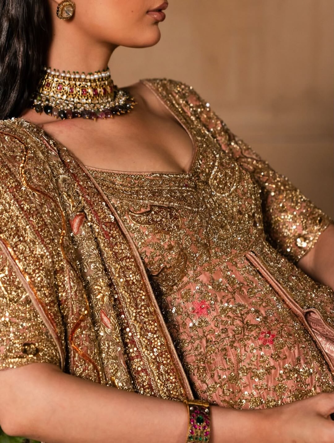Antique gold bridal lehenga