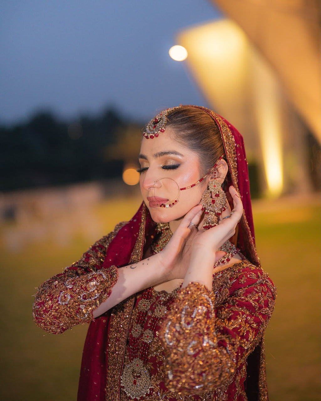 Deep red bridal lehenga