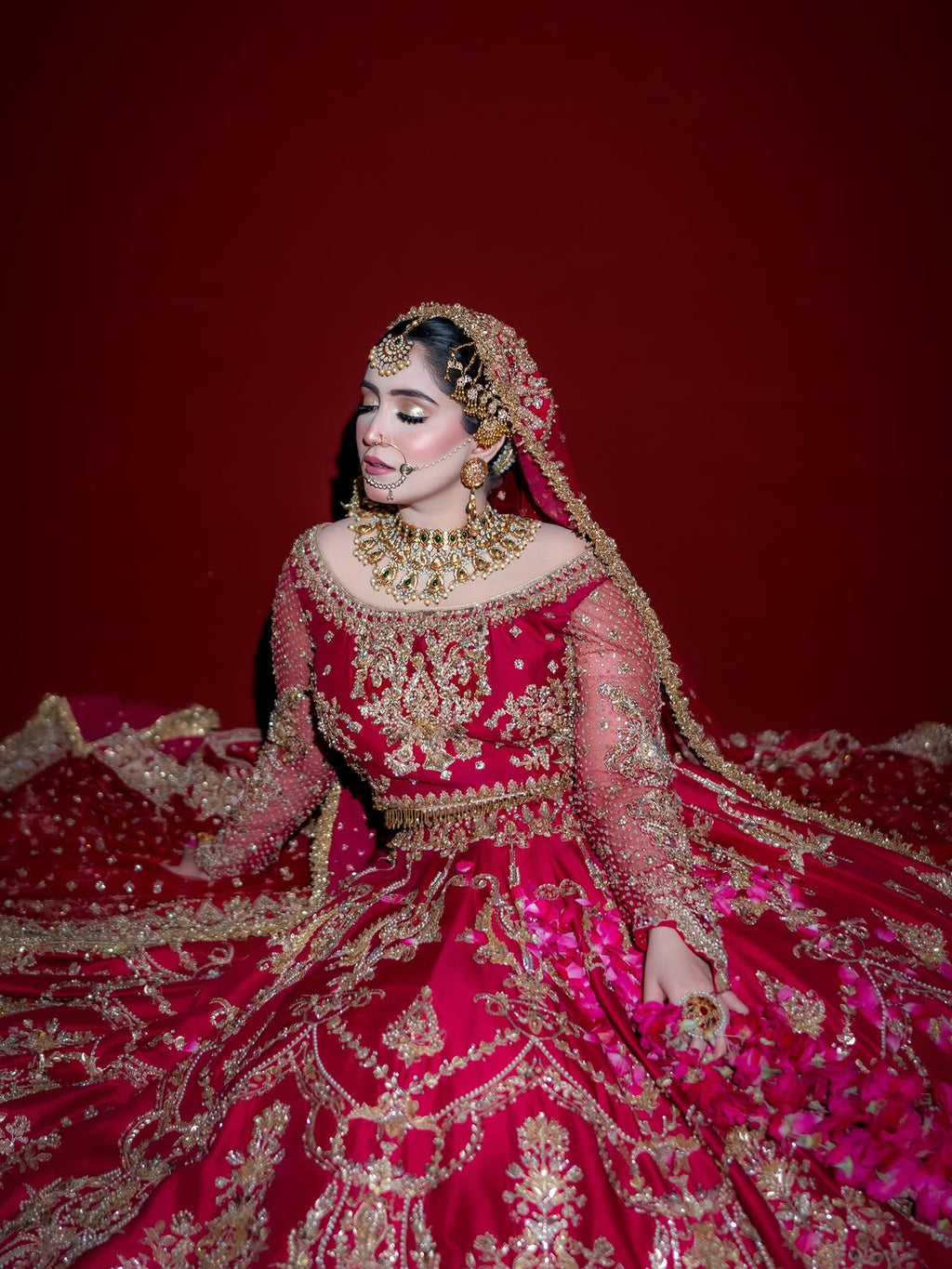 RED ANTIQUE BRIDAL LEHENGA